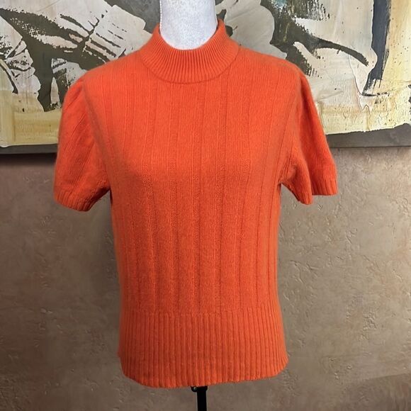 VINTAGE WOOL SHORT SLEEVE MOCK TURTLENECK NINA CHARLES KASPER ORANGE SWEATER L - Picture 13 of 13